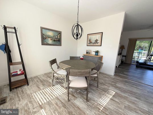Dining room, Interior, Pendant Lights, Wood Texture Flooring