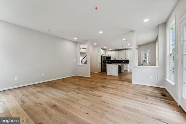 Empty room, Interior, Kitchen, Recessed Lighting, Wood Texture Flooring