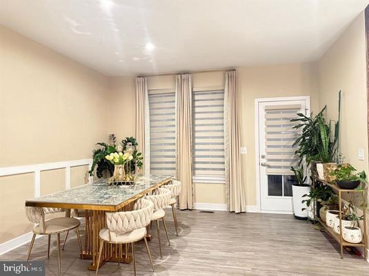 Dining room, Interior, Recessed Lighting, Wood Texture Flooring