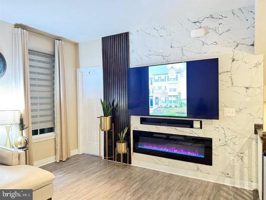 Fireplace, Interior, Marble Walls, Wood Texture Flooring