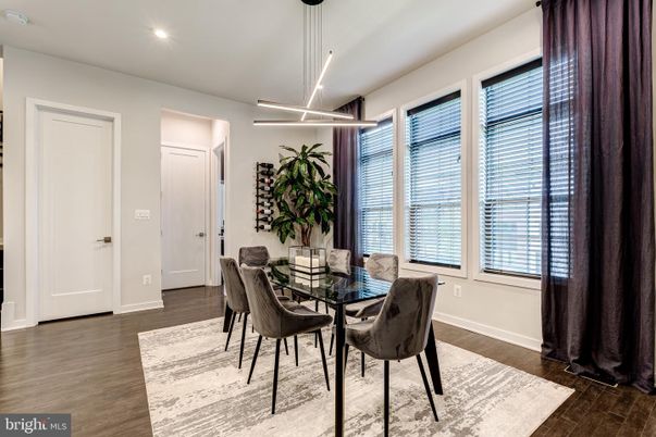 Dining room, Interior, Pendant Lights, Recessed Lighting, Wood Texture Flooring