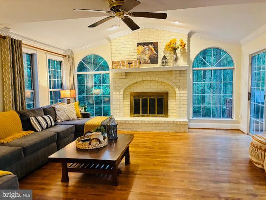 Fireplace, Interior, Living room, Stone Walls, Wood Texture Flooring