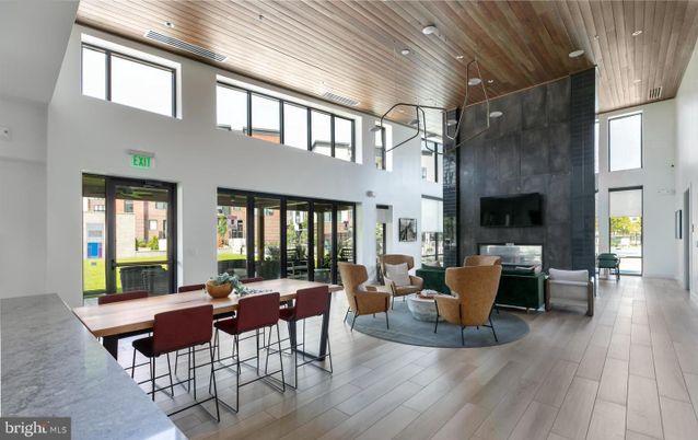 Dining room, Fireplace, Interior, Living room, Recessed Lighting, Wooden Ceilings, Wood Texture Flooring