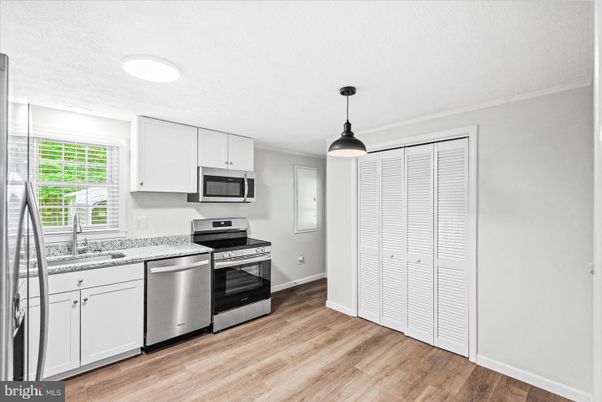 Interior, Kitchen, Pendant Lights, Stainless Steel Appliances, Wood Texture Flooring
