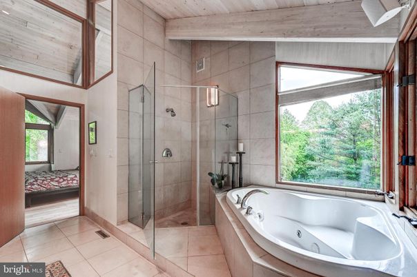 Bathroom, Glass Shower, Interior, Wooden Ceilings