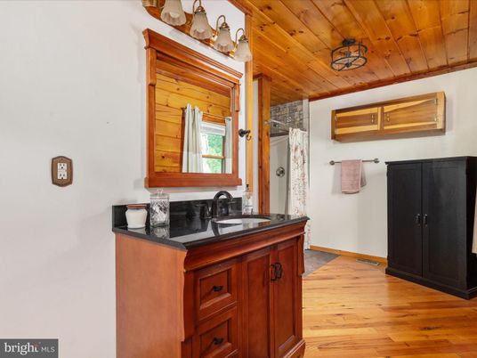 Bathroom, Interior, Wooden Ceilings, Wood Texture Flooring