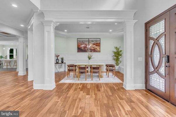 Dining room, Interior, Recessed Lighting, Wood Texture Flooring
