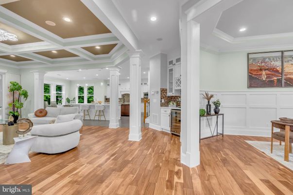 Dining room, Interior, Living room, Recessed Lighting, Wood Texture Flooring