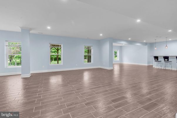 Empty room, Interior, Pendant Lights, Recessed Lighting, Wood Texture Flooring