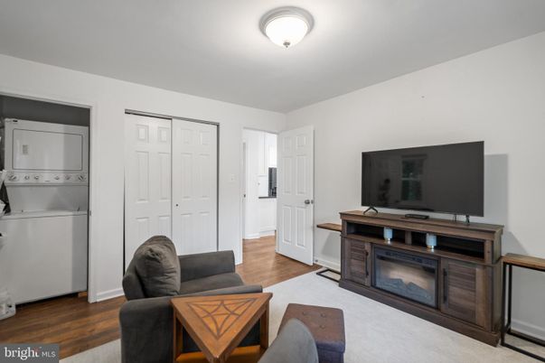Fireplace, Interior, Living room, Utility Closets, Washer, Wood Texture Flooring