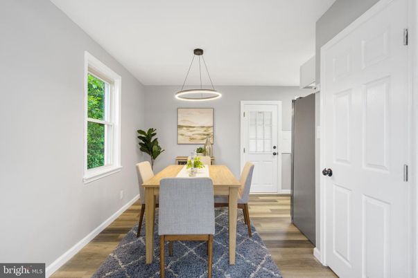 Dining room, Interior, Pendant Lights, Wood Texture Flooring