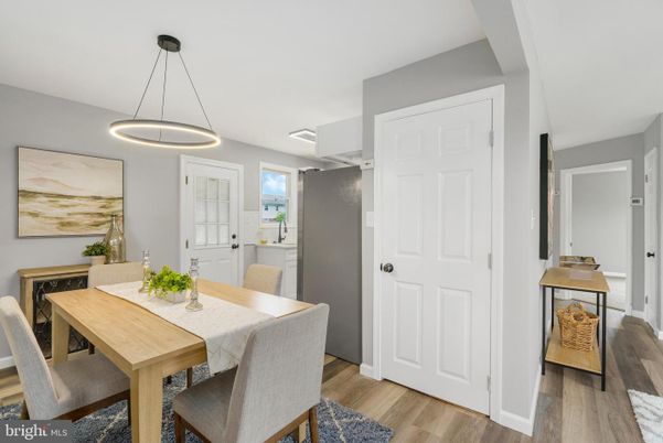 Dining room, Interior, Pendant Lights, Wood Texture Flooring