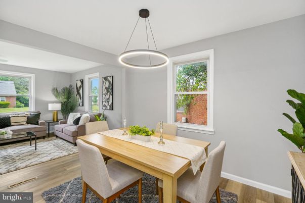 Dining room, Interior, Living room, Pendant Lights, Wood Texture Flooring