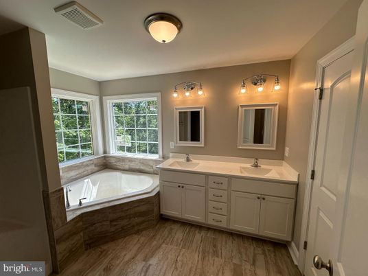Bathroom, Dual Sink Vanities, Interior, Wood Texture Flooring