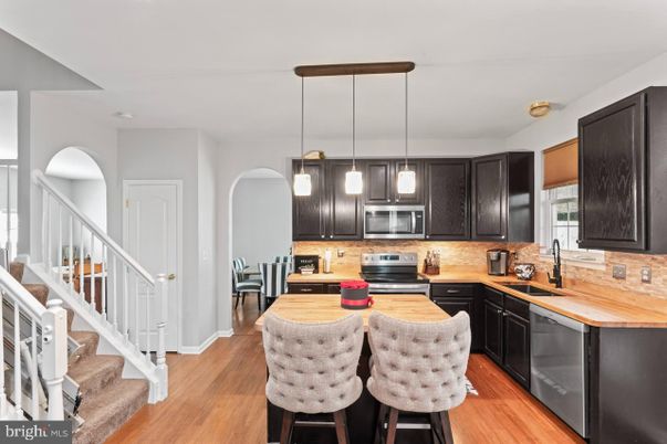 Interior, Kitchen, Pendant Lights, Stainless Steel Appliances, Wood Texture Flooring