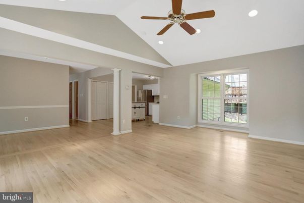 Empty room, Interior, Kitchen, Recessed Lighting, Wood Texture Flooring
