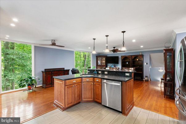 Interior, Kitchen, Pendant Lights, Recessed Lighting, Wood Texture Flooring