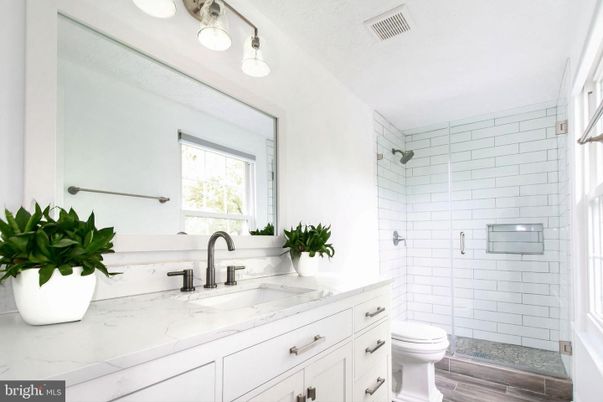 Bathroom, Glass Shower, Interior, Wood Texture Flooring