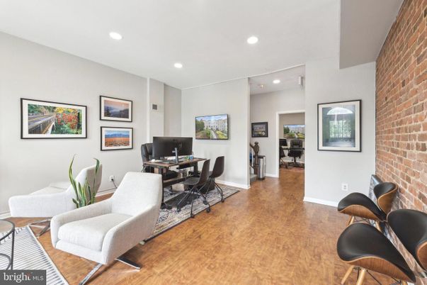 Home Office, Interior, Recessed Lighting, Stone Walls, Wood Texture Flooring