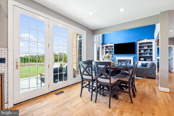 Dining room, Interior, Recessed Lighting, Wood Texture Flooring