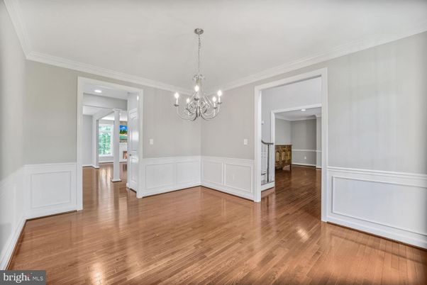 Chandelier, Empty room, Interior, Recessed Lighting, Wood Texture Flooring