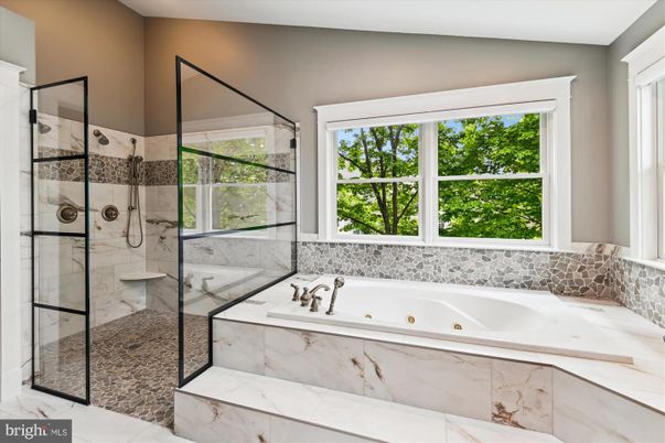 Bathroom, Glass Shower, Interior, Marble Walls