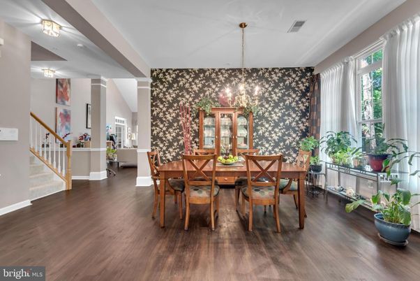 Chandelier, Dining room, Interior, Pendant Lights, Wood Texture Flooring