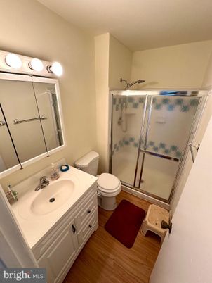 Bathroom, Glass Shower, Interior, Wood Texture Flooring