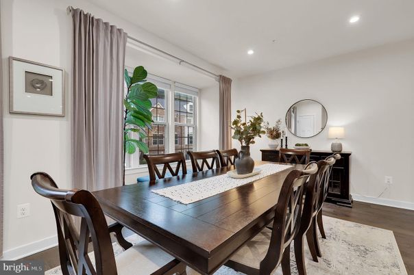 Dining room, Interior, Recessed Lighting, Wood Texture Flooring