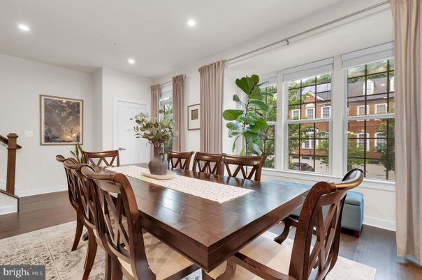 Dining room, Interior, Recessed Lighting, Wood Texture Flooring