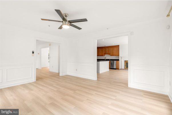 Empty room, Interior, Kitchen, Recessed Lighting, Wood Texture Flooring