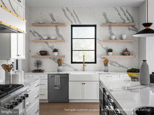 Interior, Kitchen, Marble Walls, Stainless Steel Appliances, Wood Texture Flooring