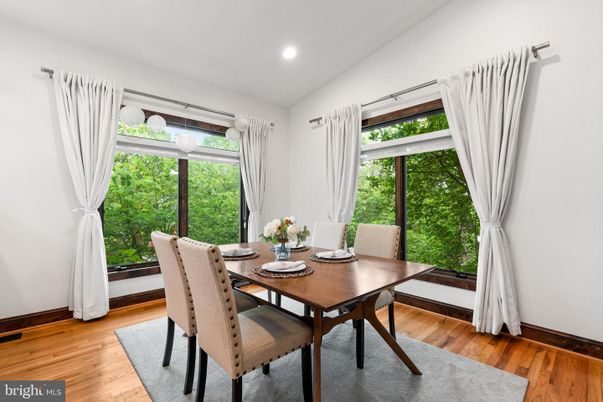 Dining room, Interior, Recessed Lighting, Wood Texture Flooring