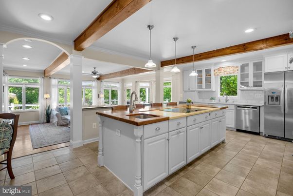 Interior, Kitchen, Pendant Lights, Recessed Lighting, Stainless Steel Appliances, Wooden Beams