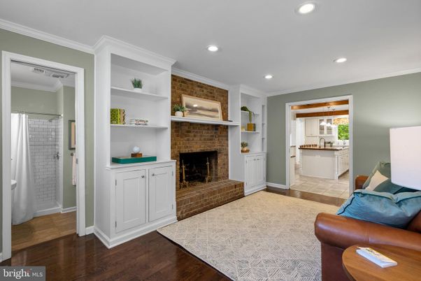 Fireplace, Interior, Recessed Lighting, Stone Walls, Wood Texture Flooring