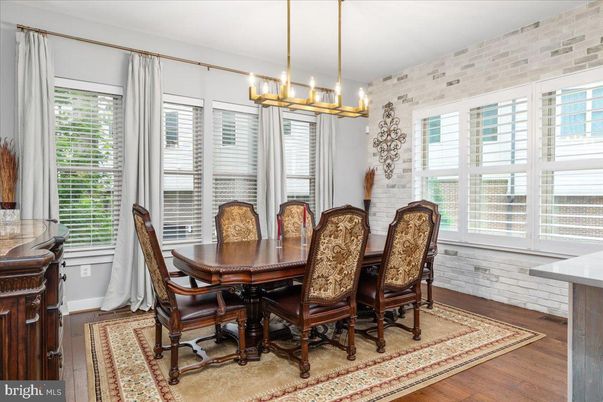 Dining room, Interior, Pendant Lights, Stone Walls, Wood Texture Flooring