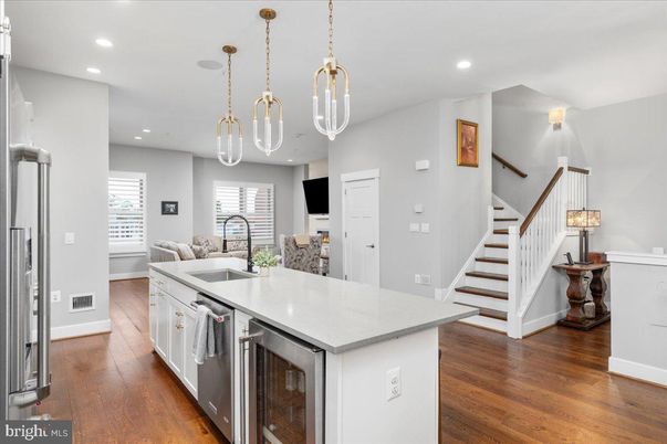 Interior, Kitchen, Living room, Pendant Lights, Recessed Lighting, Wood Texture Flooring