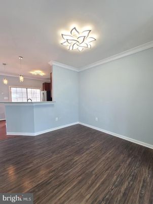 Empty room, Interior, Kitchen, Pendant Lights, Wood Texture Flooring