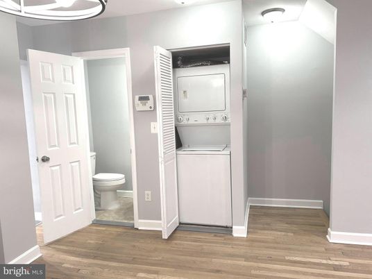 Bathroom, Interior, Utility Closets, Washer, Wood Texture Flooring