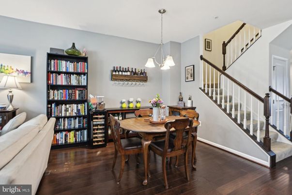 Dining room, Interior, Pendant Lights, Wood Texture Flooring