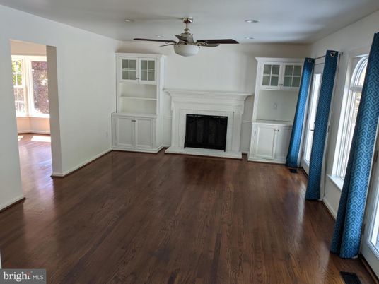Empty room, Fireplace, Interior, Recessed Lighting, Wood Texture Flooring