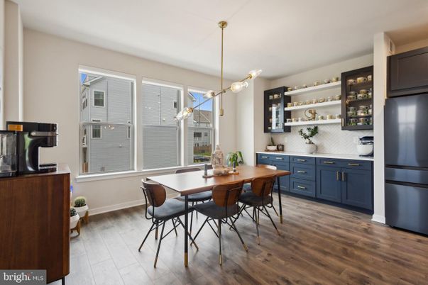 Dining room, Interior, Pendant Lights, Wood Texture Flooring