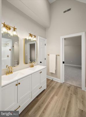 Bathroom, Dual Sink Vanities, Interior, Wood Texture Flooring