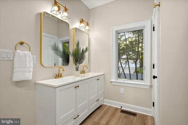 Bathroom, Dual Sink Vanities, Interior, Wood Texture Flooring