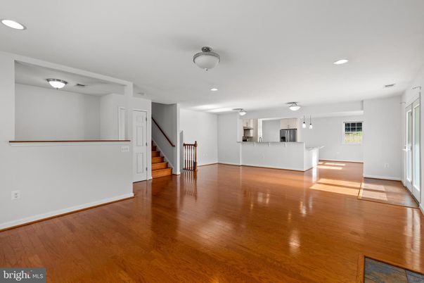 Empty room, Interior, Kitchen, Recessed Lighting, Wood Texture Flooring