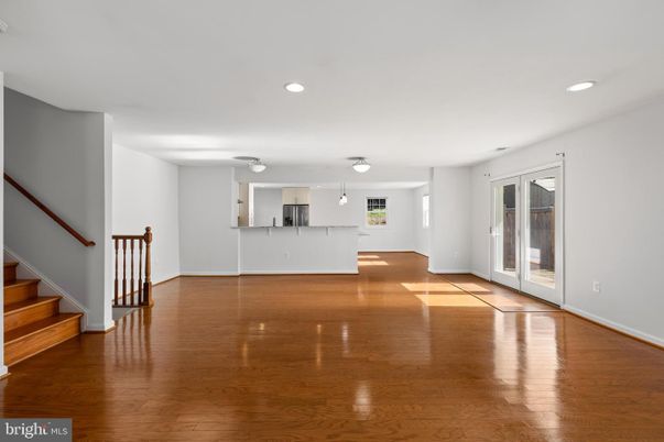 Empty room, Interior, Kitchen, Recessed Lighting, Wood Texture Flooring
