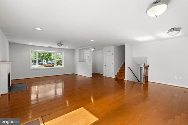 Empty room, Fireplace, Interior, Recessed Lighting, Wood Texture Flooring