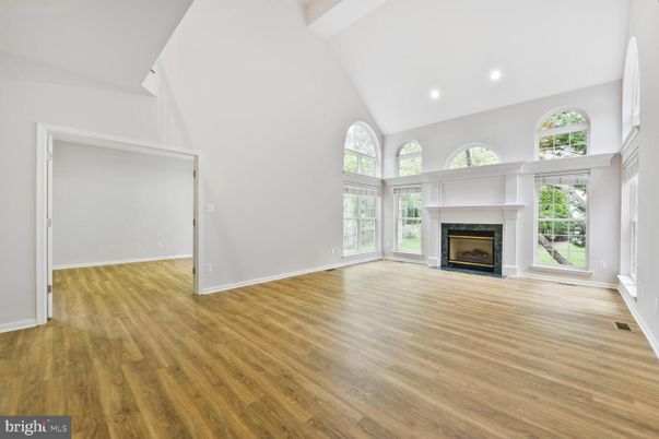 Empty room, Fireplace, Interior, Recessed Lighting, Wood Texture Flooring