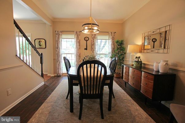 Dining room, Interior, Pendant Lights, Wood Texture Flooring