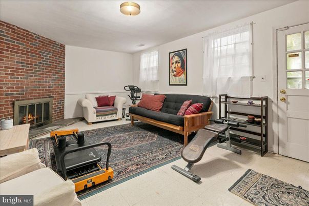 Fireplace, Fitness Equipment, Interior, Living room, Stone Walls